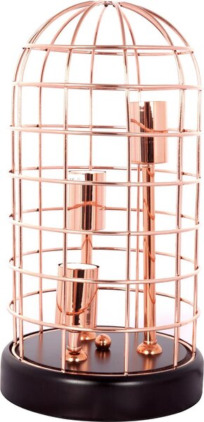 Lampada da tavolo Padiro, 21 x 21 x 40 cm, color rame, in ferro, a forma di gabbia per uccelli con 3 punti luce