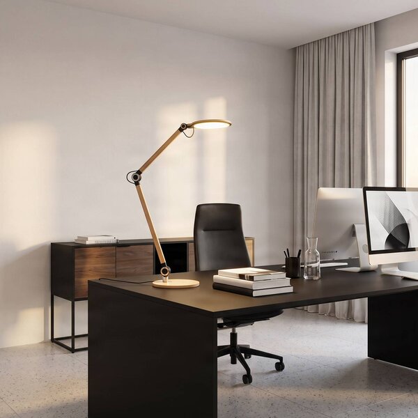 Lampada da scrivania Nyxaris Lindby, dimmerabile, Ottone / Oro, Studio / Ufficio, Plastica, Moderno, Lampada da tavolo LED