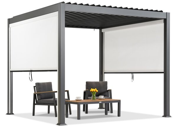 Pergola da terrazzo autoportante Lagos 3x3 con tapparelle su due lati Garden Point antracite e bianco