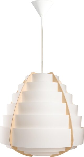 Lampada a sospensione Padiro, 43 x 43 x 40 cm - bianca - realizzata in polipropilene e legno - paralume multistrato con dettagli in legno - attacco E27