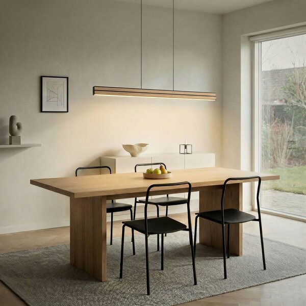Lampada a sospensione Lisene Quitani, dimmerabile, Legno chiaro, Soggiorno / Sala da pranzo, Alluminio, Design, Lampada a sospensione