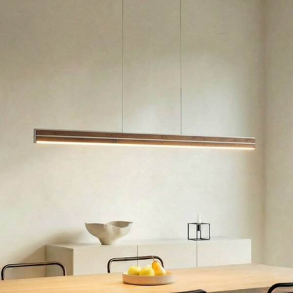 Lampada a sospensione Lisene Quitani, dimmerabile, Legno scuro, Soggiorno / Sala da pranzo, Alluminio, Design, Lampada a sospensione