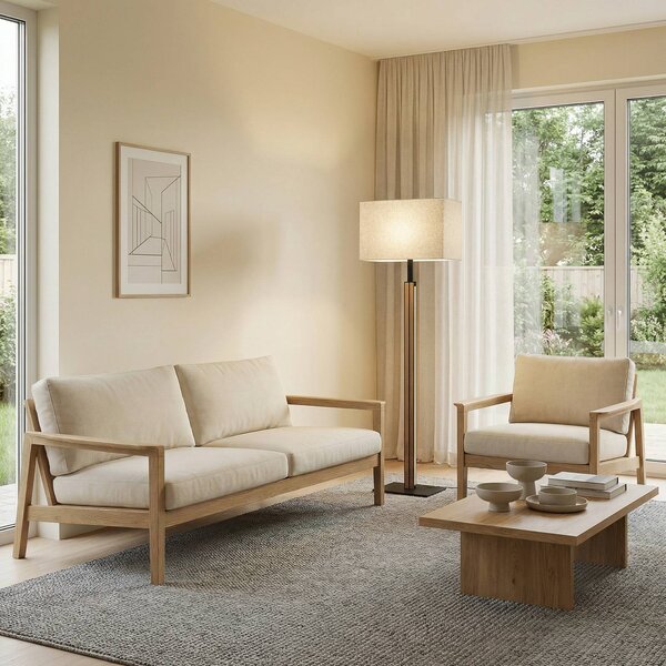 Lampada da terra Lisene Quitani, dimmerabile, Legno chiaro, Soggiorno / Sala da pranzo, Metallo, Design, Lampada da terra