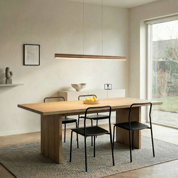 Lampada a sospensione Lisene Quitani, dimmerabile, Legno scuro, Soggiorno / Sala da pranzo, Alluminio, Design, Lampada a sospensione