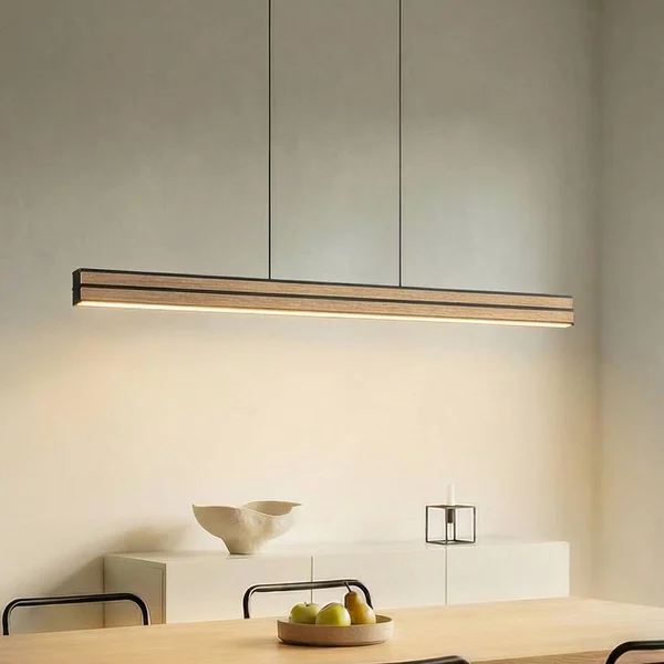 Lampada a sospensione Lisene Quitani, dimmerabile, Legno chiaro, Soggiorno / Sala da pranzo, Alluminio, Design, Lampada a sospensione