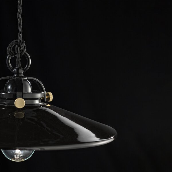 Sospensione Industrial Minimal B&W Metallo Smaltato Nero 1 Luce E27 42Cm