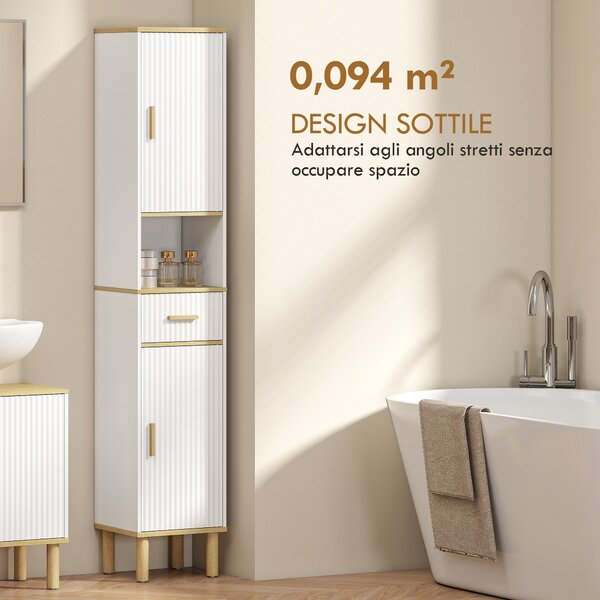HOMCOM Armadietto 172 cm, Mobile Bagno con Cassetto e Ripiani Regolabili, Bianco | Aosom Italy