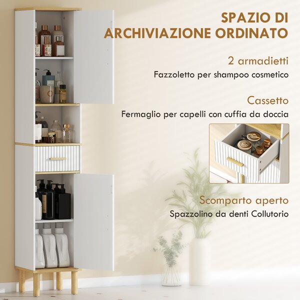 HOMCOM Armadietto 172 cm, Mobile Bagno con Cassetto e Ripiani Regolabili, Bianco | Aosom Italy