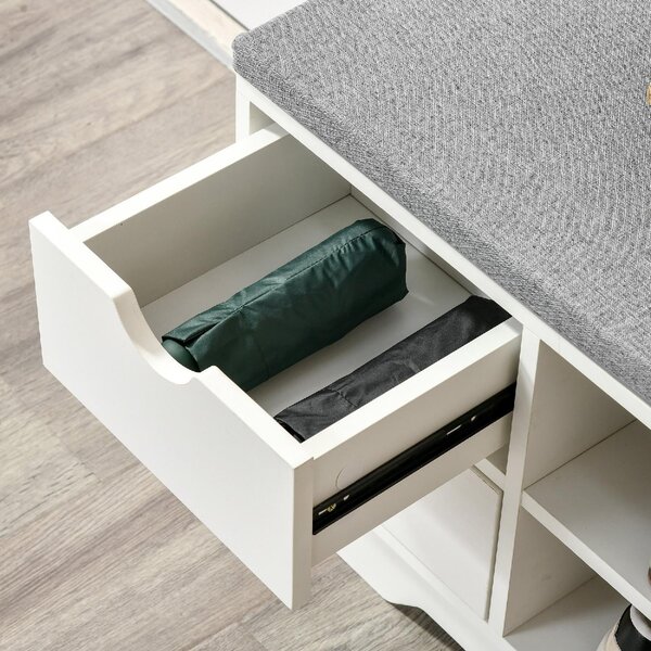 DecHome Panca Scarpiera 2 Ripiani 2 Cassetti Dimensioni 80.5x30.5x43.5 cm colore Bianco