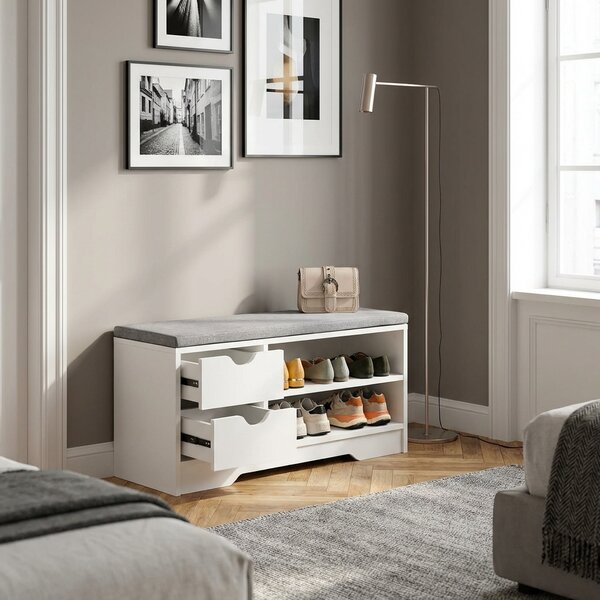 DecHome Panca Scarpiera 2 Ripiani 2 Cassetti Dimensioni 80.5x30.5x43.5 cm colore Bianco
