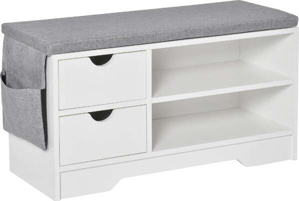 DecHome Panca Scarpiera 2 Ripiani 2 Cassetti Dimensioni 80.5x30.5x43.5 cm colore Bianco