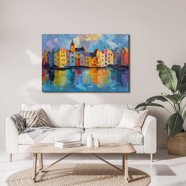 Quadro su tela – Case colorate sul fiume