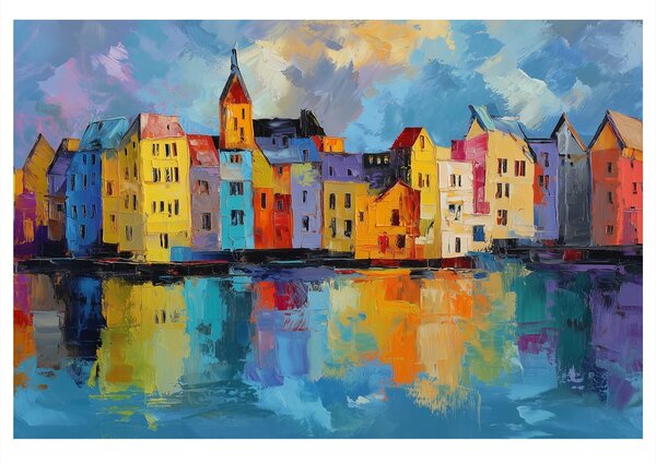 Quadro su tela – Case colorate sul fiume