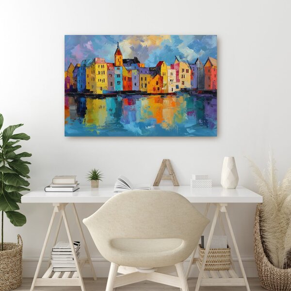 Quadro su tela – Case colorate sul fiume