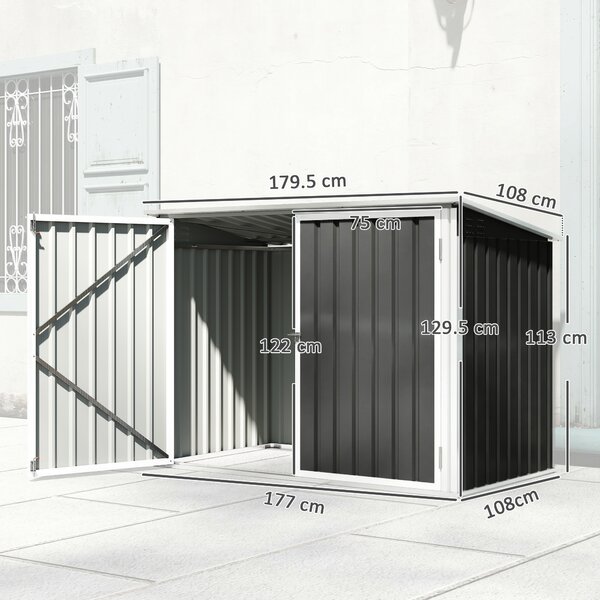 Outsunny Capanno Giardino, Organizer Bidoni Spazzatura Orizzontale, Grigio Scuro | Aosom Italy