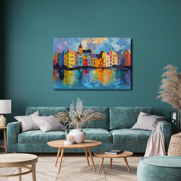 Quadro su tela – Case colorate sul fiume