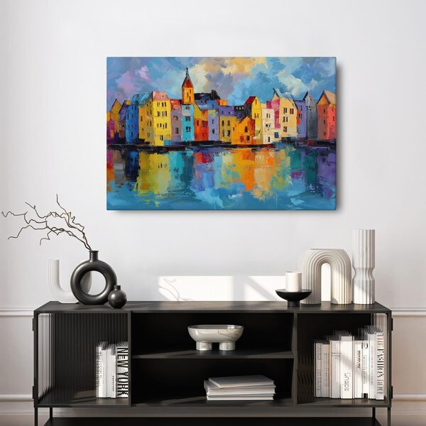Quadro su tela – Case colorate sul fiume