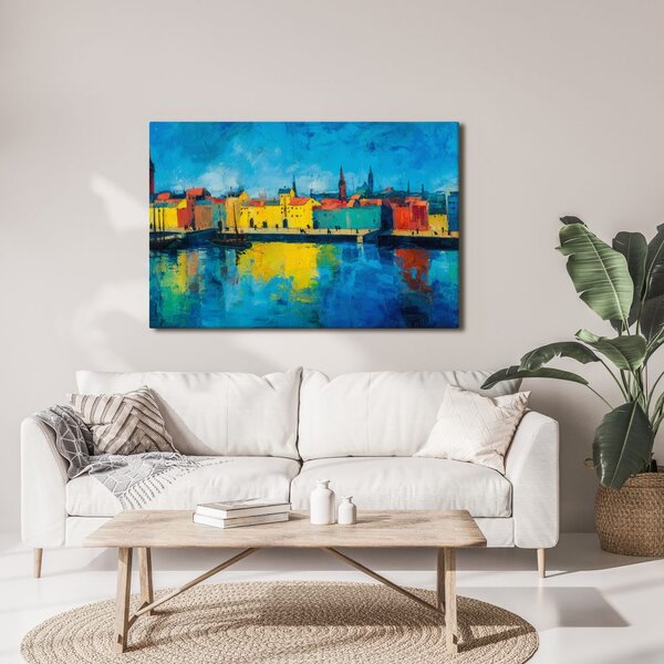 Quadro su tela – Città colorata sul fiume