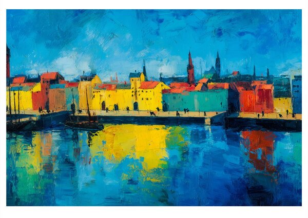 Quadro su tela – Città colorata sul fiume