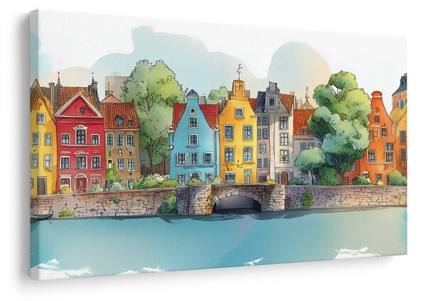 Quadro su tela – Case colorate sul fiume