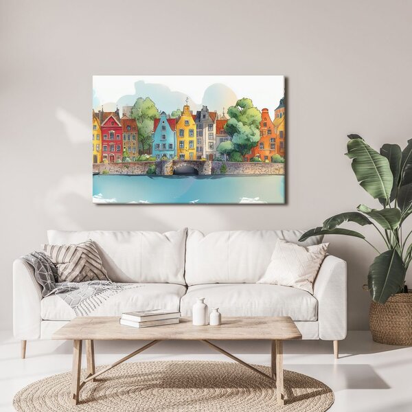 Quadro su tela – Case colorate sul fiume