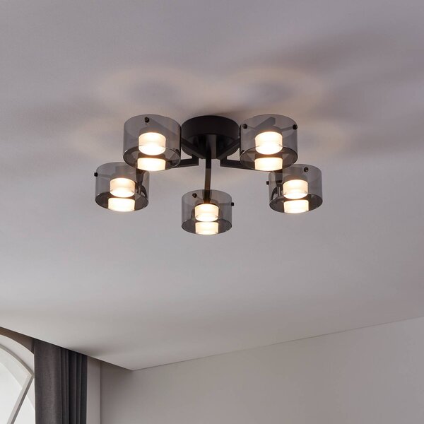 EGLO Plafoniera soffitto Copillos, dimmerabile, Nero, Soggiorno / Sala da pranzo, Vetro, Moderno, Plafoniera