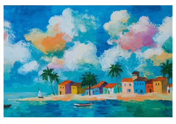 Quadro su tela – Villaggio costiero sotto le palme