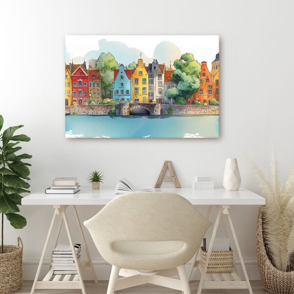 Quadro su tela – Case colorate sul fiume