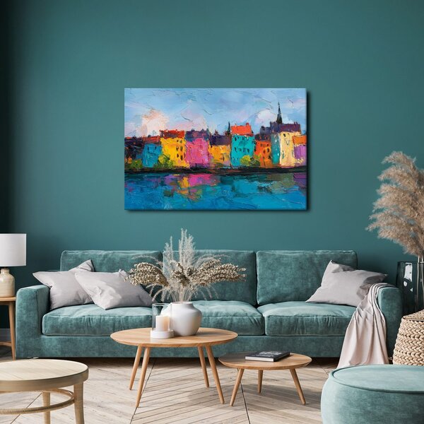 Quadro su tela – Case variopinte sul fiume