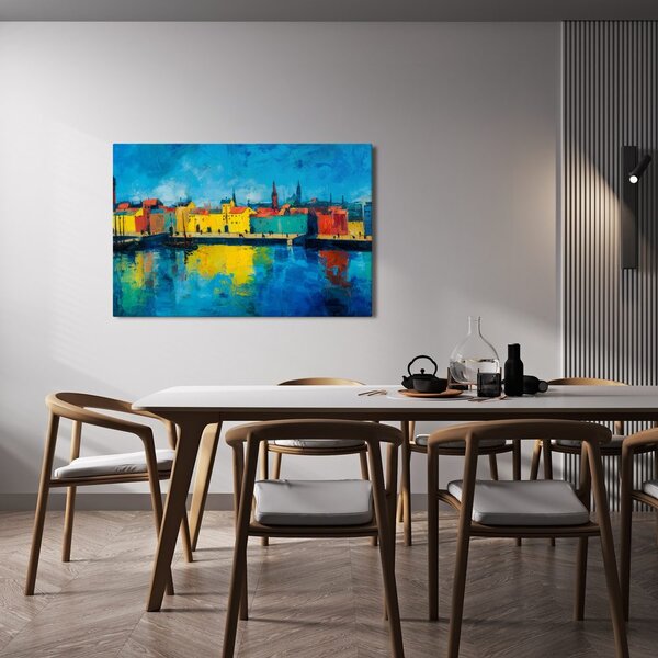 Quadro su tela – Città colorata sul fiume