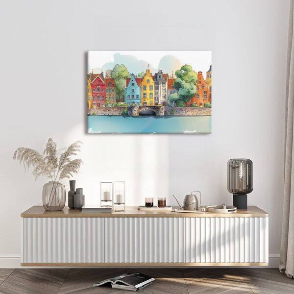 Quadro su tela – Case colorate sul fiume