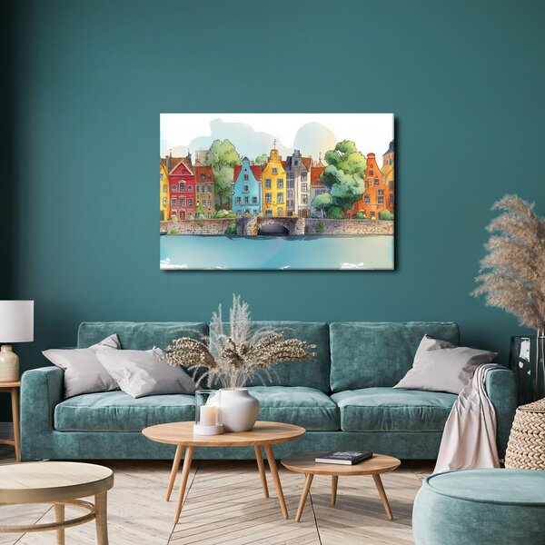 Quadro su tela – Case colorate sul fiume