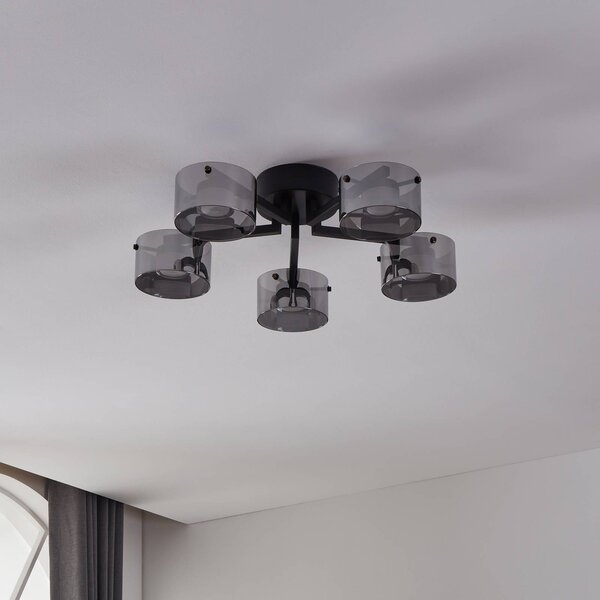 EGLO Plafoniera soffitto Copillos, dimmerabile, Nero, Soggiorno / Sala da pranzo, Vetro, Moderno, Plafoniera