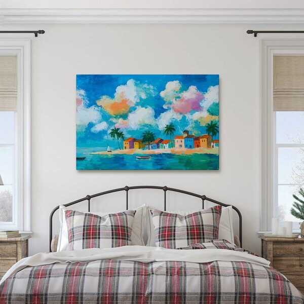 Quadro su tela – Villaggio costiero sotto le palme