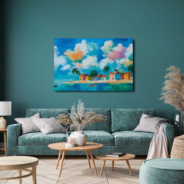 Quadro su tela – Villaggio costiero sotto le palme