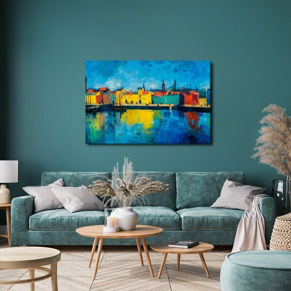 Quadro su tela – Città colorata sul fiume