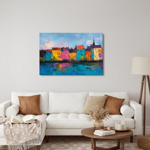 Quadro su tela – Case variopinte sul fiume