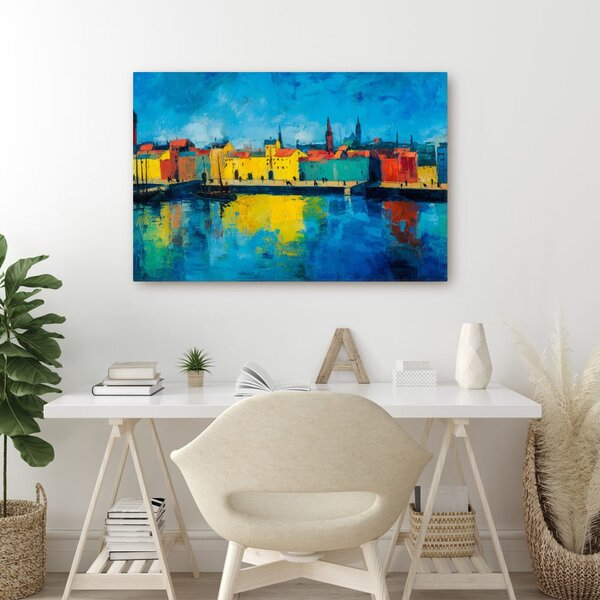 Quadro su tela – Città colorata sul fiume