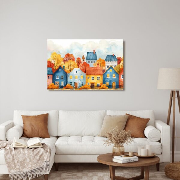 Quadro su tela – Villaggio autunnale con case