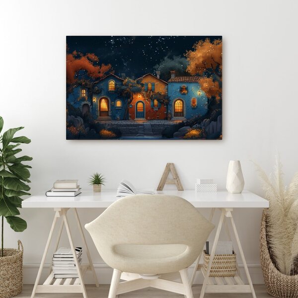 Quadro su tela – Villaggio natalizio sotto le stelle