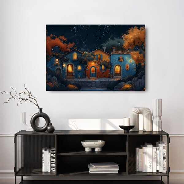 Quadro su tela – Villaggio natalizio sotto le stelle
