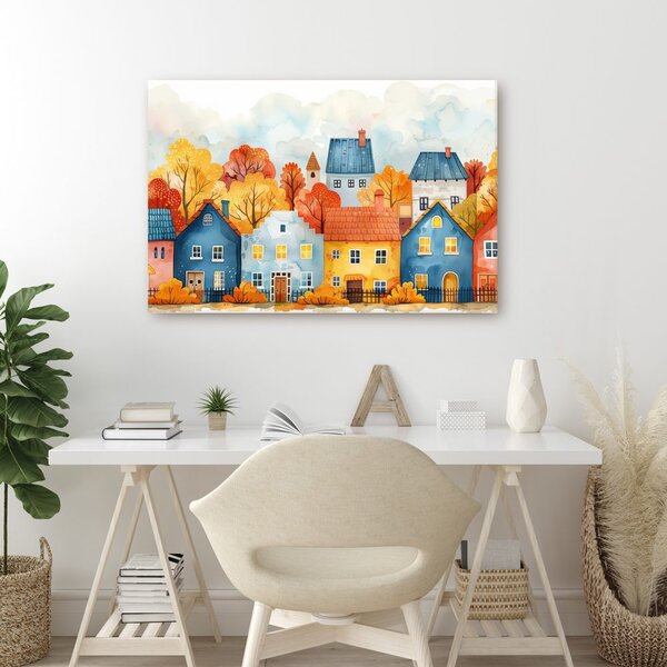Quadro su tela – Villaggio autunnale con case