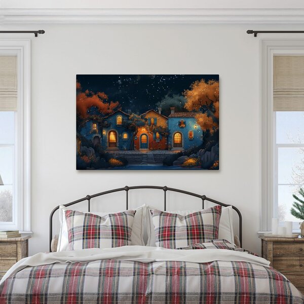 Quadro su tela – Villaggio natalizio sotto le stelle