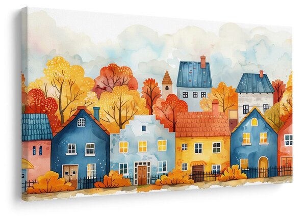 Quadro su tela – Villaggio autunnale con case