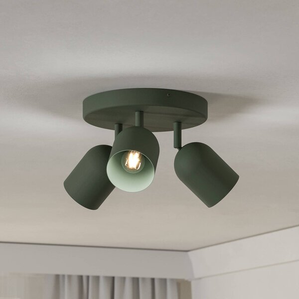 EGLO Faretto da soffitto Tilston, verde scuro, Ø 25 cm, a 3 luci, acciaio dimmerabile, Verde, Soggiorno / Sala da pranzo, Metallo, Downlight