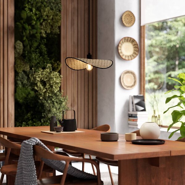 EGLO Lampada a sospensione Marywell, dimmerabile, Legno chiaro, Soggiorno / Sala da pranzo, bambù, Lampada a sospensione