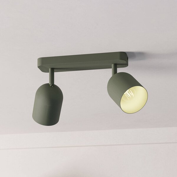 EGLO Faretto da soffitto Tilston, verde scuro, lunghezza 28 cm, a 2 luci, acciaio dimmerabile, Verde, Soggiorno / Sala da pranzo, Metallo, Downlight