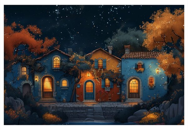 Quadro su tela – Villaggio natalizio sotto le stelle
