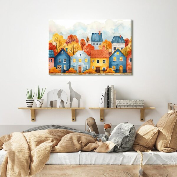 Quadro su tela – Villaggio autunnale con case