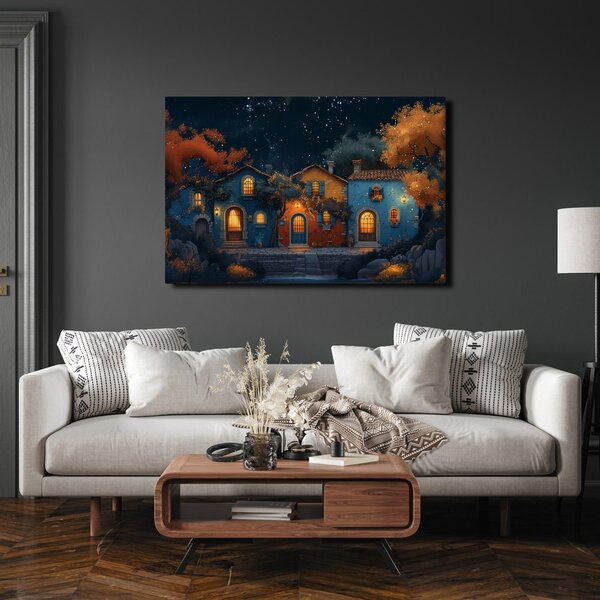 Quadro su tela – Villaggio natalizio sotto le stelle